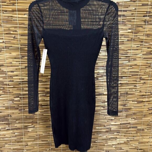 Crave Fame Juniors' Illusion Mock Neck Bodycon Sweater Dress - Black Size S - Picture 3 of 3